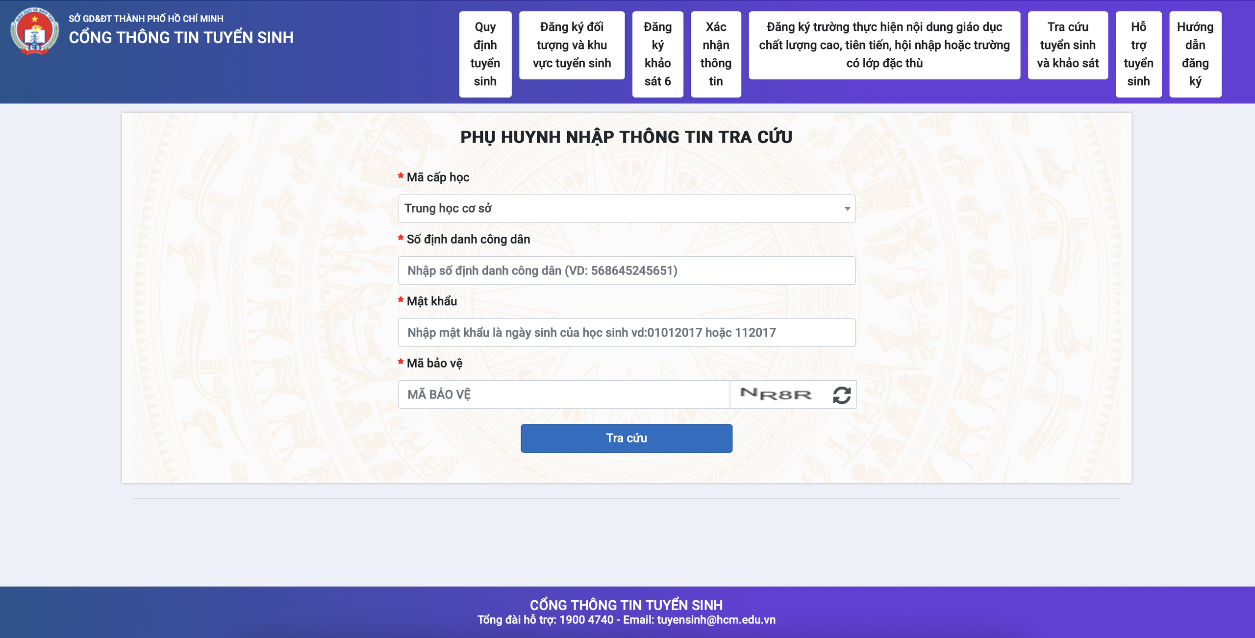 Bảng công bố điểm để phụ huynh tra cứu